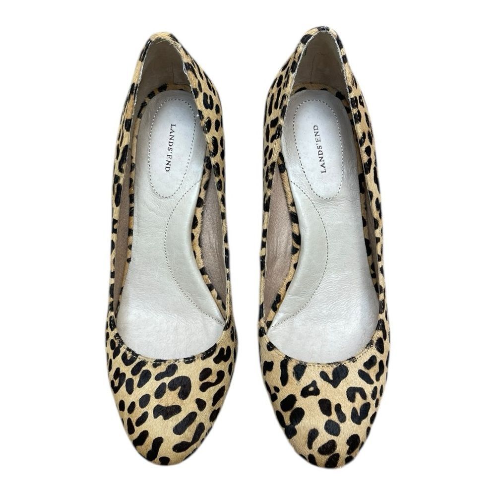 Lands' End Classic Preppy Animal Print Round Toe Heels Size 6 Neutral Office